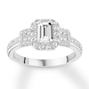 Diamond 3-Stone Engagement Ring 7/8 ct tw Emerald 14K White Gold