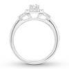 Diamond 3-Stone Engagement Ring 7/8 ct tw Emerald 14K White Gold