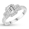 Thumbnail Image 4 of Diamond 3-Stone Engagement Ring 7/8 ct tw Emerald 14K White Gold