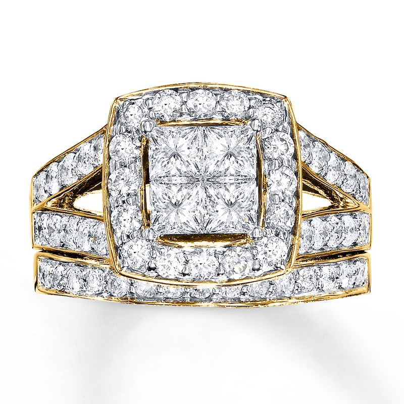 Diamond Bridal Set 2 ct tw Princess-cut 14K Yellow Gold