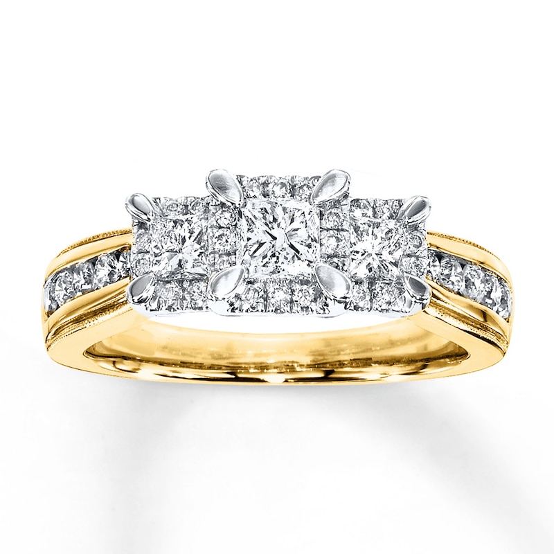Diamond 3-Stone Ring 1 ct tw Princess-cut 14K Yellow Gold