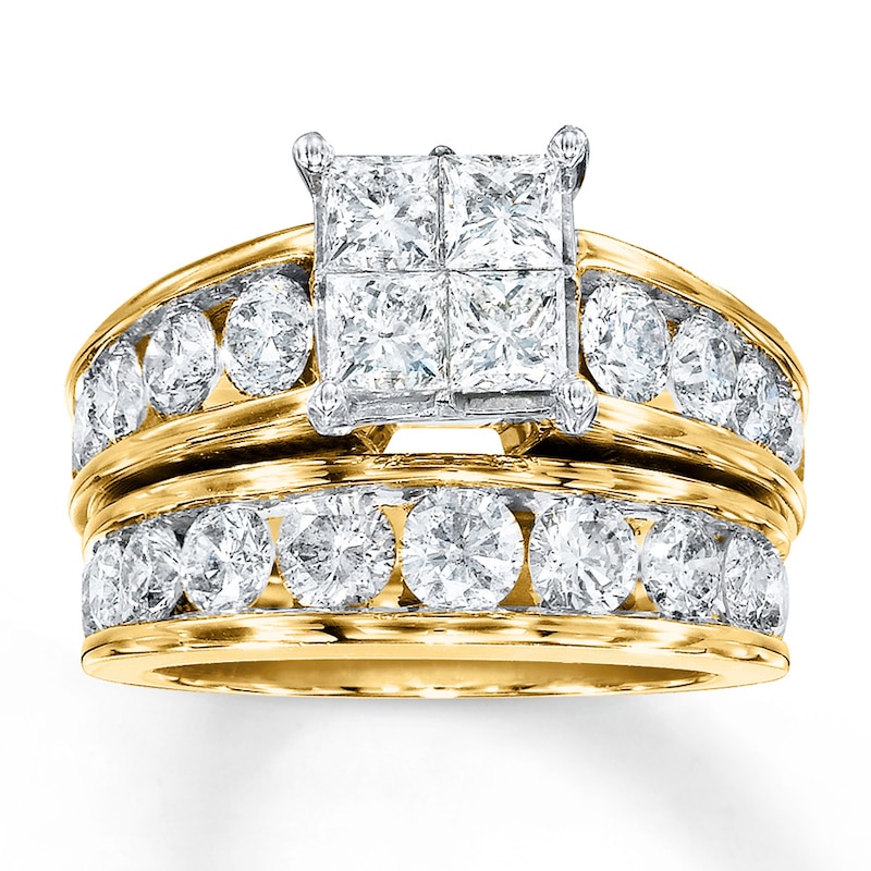 Diamond Bridal Set 4 ct tw Princess-cut 14K Yellow Gold