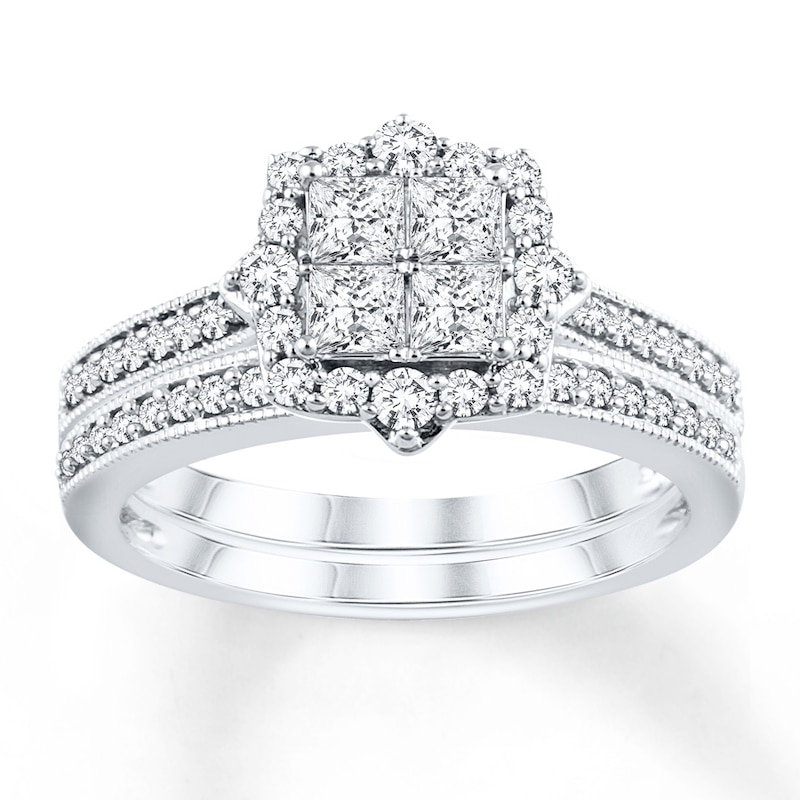 Main Image 1 of Diamond Bridal Set 3/4 ct tw Princess-cut 14K White Gold