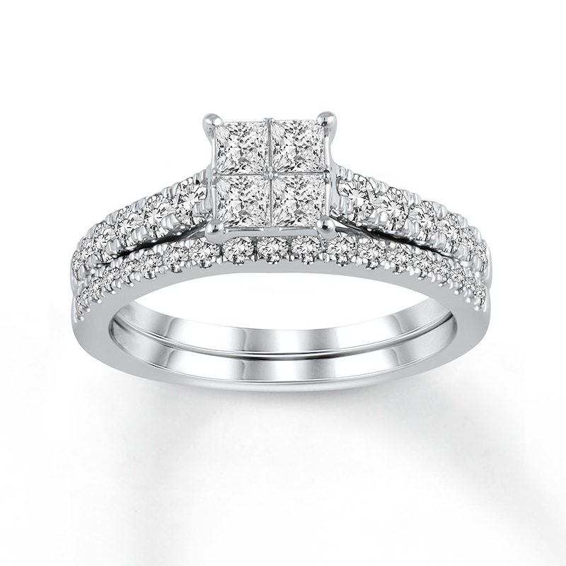 Main Image 1 of Diamond Bridal Set 7/8 ct tw Princess-cut 14K White Gold