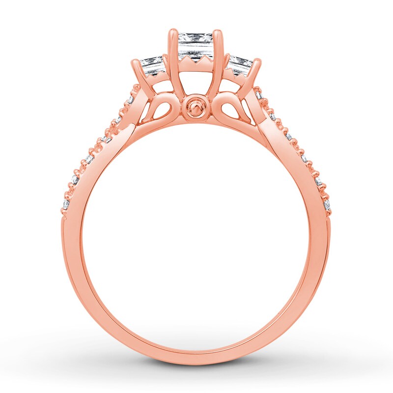 Diamond 3-Stone Ring 1/2 ct tw Princess-cut 14K Rose Gold