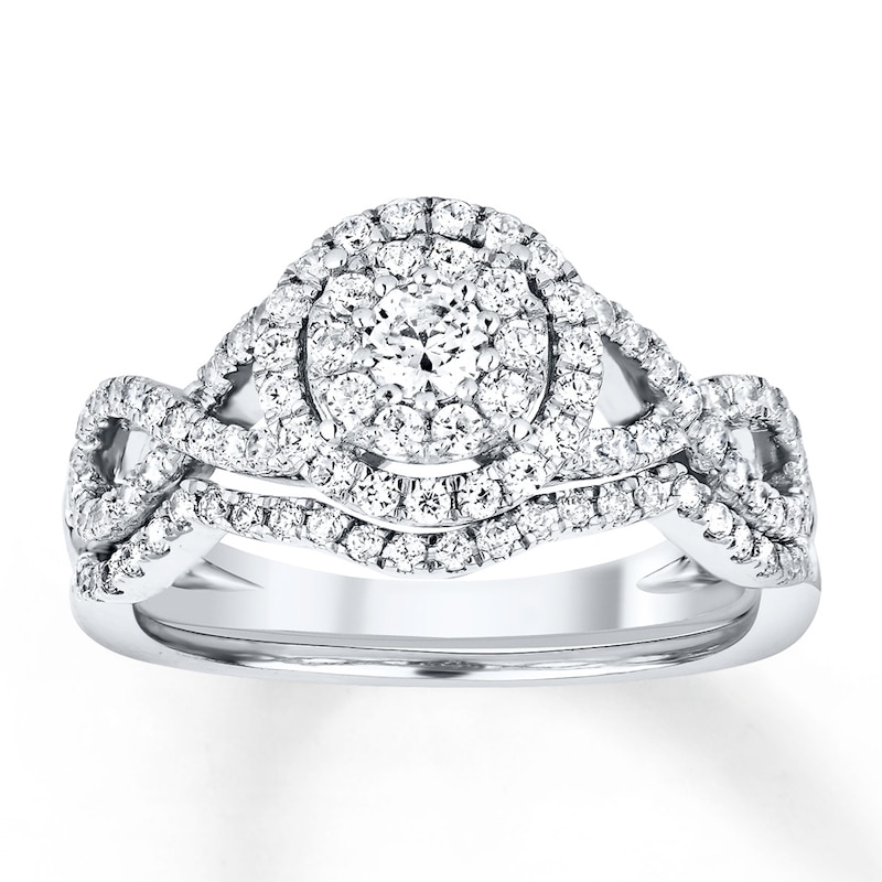 Diamond Bridal Set 7/8 carat tw Round-cut 14K White Gold with 360