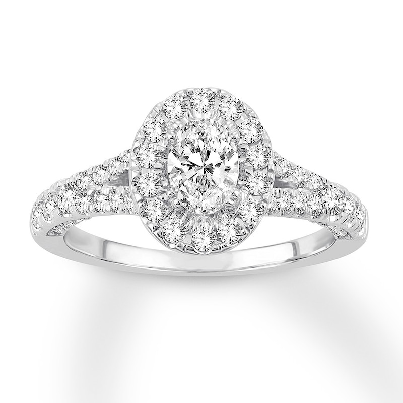 Diamond Engagement Ring 1-1/5 ct tw Oval/Round 14K White Gold with 360