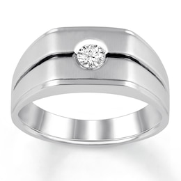 Men's Diamond Solitaire Ring 1/5 carat Round 14K White Gold