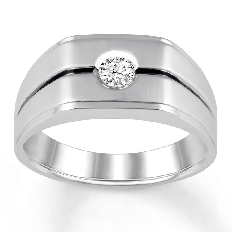 Main Image 1 of Men's Diamond Solitaire Ring 1/5 carat Round 14K White Gold