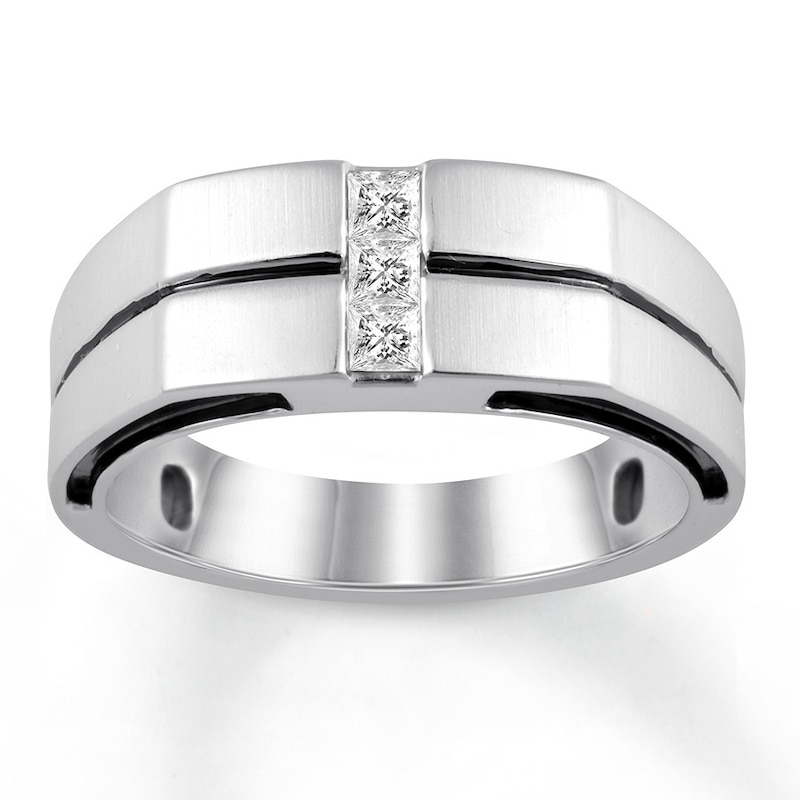 Main Image 1 of Men's Diamond Engagement Ring 1/3 ct tw Square-cut 14K White Gold