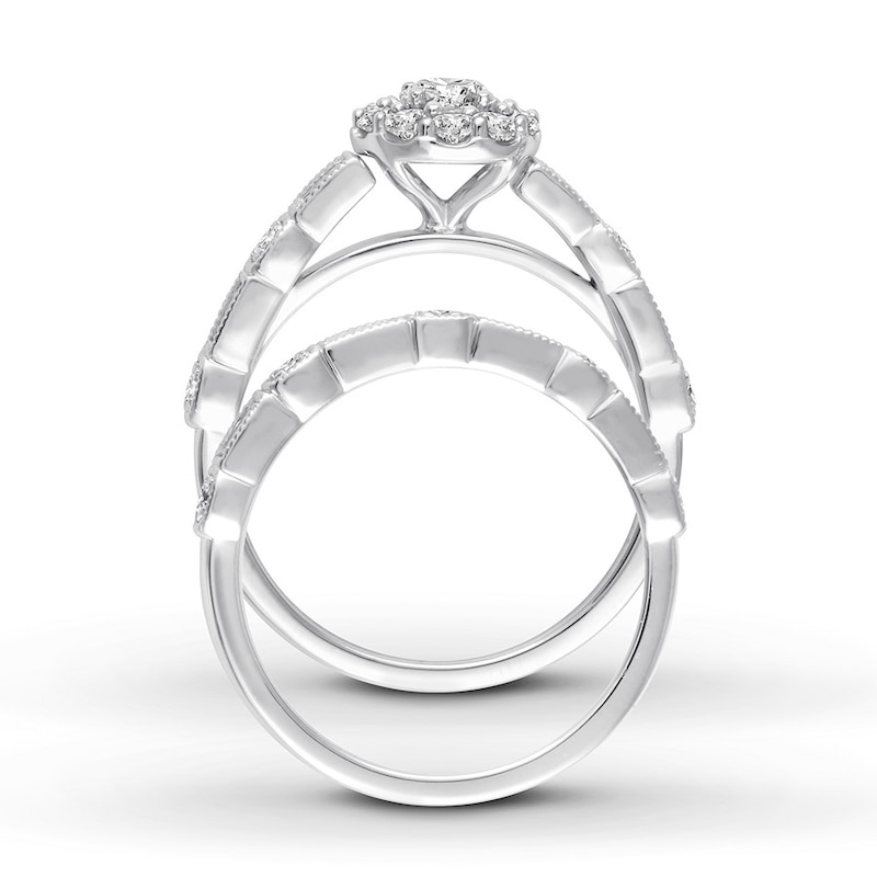 Diamond Bridal Set 1-1/5 ct tw Round/Baguette 14K White Gold