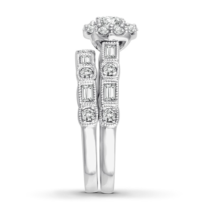 Main Image 3 of Diamond Bridal Set 1-1/5 ct tw Round/Baguette 14K White Gold