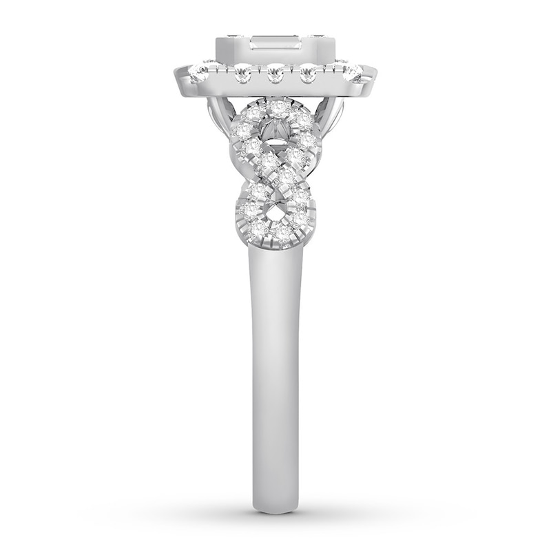 Diamond Engagement Ring 3/4 ct tw Baguette/Round 14K White Gold
