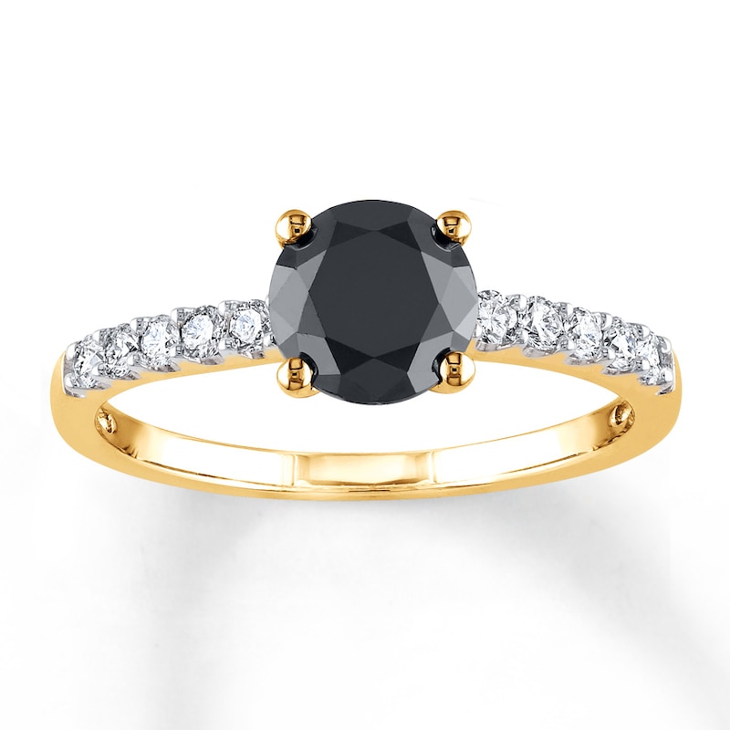 Main Image 1 of Black Diamond Engagement Ring 1-1/5 ct tw Round 14K Yellow Gold