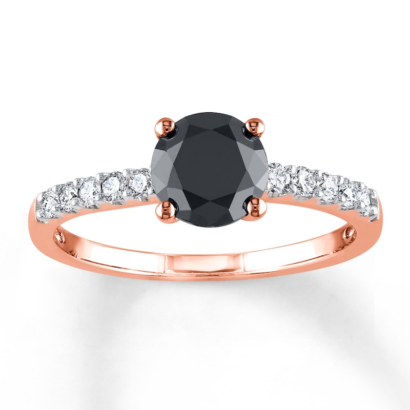 Main Image 1 of Black Diamond Engagement Ring 1-1/5 ct tw Round 14K Rose Gold