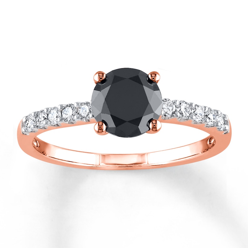 Black Diamond Engagement Ring 1-1/5 ct tw Round 14K Rose Gold