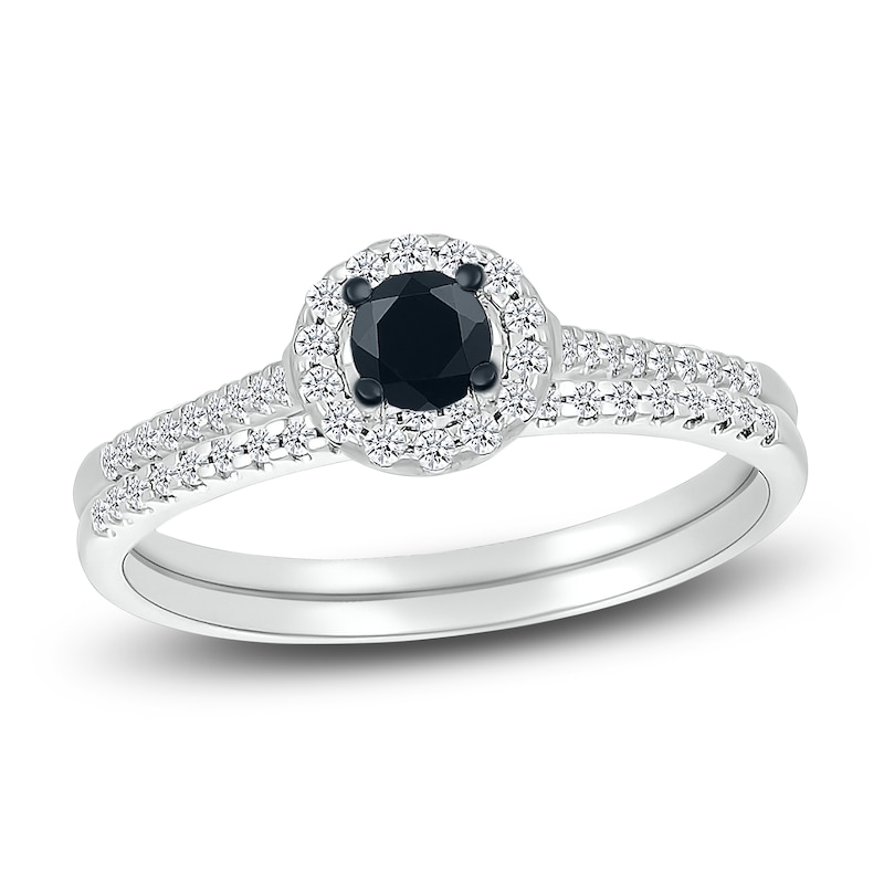 1.50 Carat Oval Lab Created Black Diamond Wedding Set for Her - Black Stone Diamond Ring - 10K Black Gold, Women's, Size: 4