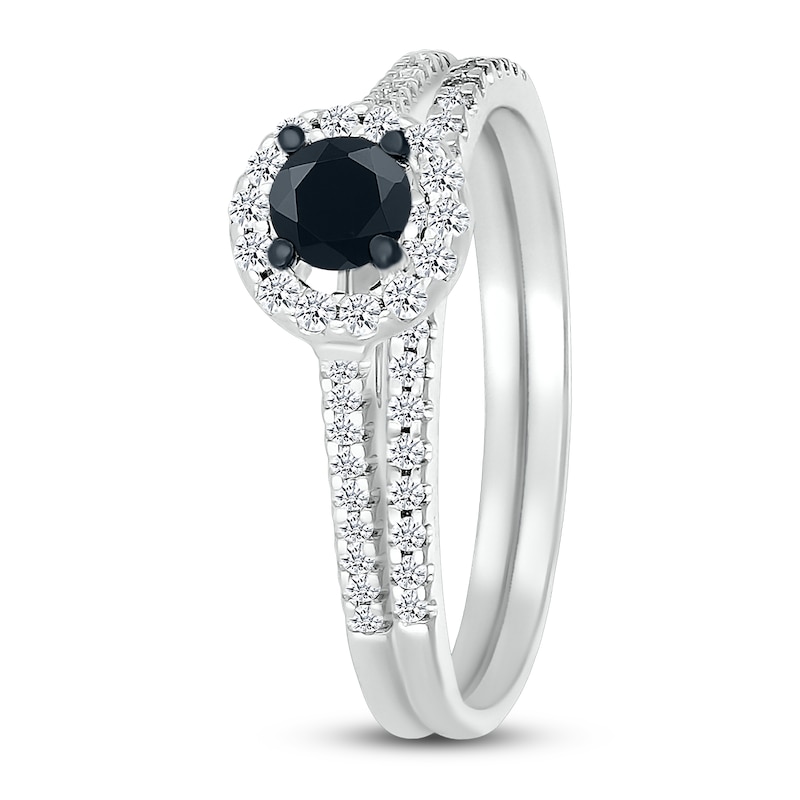Main Image 4 of Black Diamond Bridal Set 1/2 ct tw Round-cut 14K White Gold