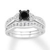 Thumbnail Image 0 of Black Diamond Bridal Set 7/8 ct tw Round-cut 14K White Gold