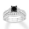 Thumbnail Image 1 of Black Diamond Bridal Set 7/8 ct tw Round-cut 14K White Gold
