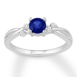 Natural Sapphire Engagement Ring 1/15 ct tw Diamonds 14K Gold