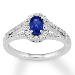 Natural Sapphire Engagement Ring 1/4 ct tw Diamonds 14K Gold 9.0mm