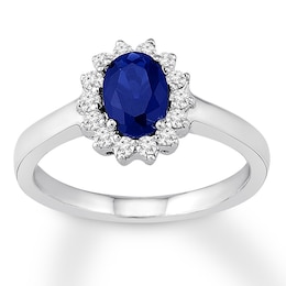 Natural Sapphire Engagement Ring 1/4 ct tw Diamonds 14K Gold 10.5mm