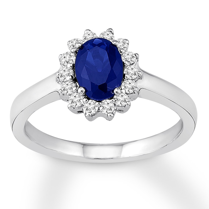Main Image 1 of Natural Sapphire Engagement Ring 1/4 ct tw Diamonds 14K Gold 10.5mm