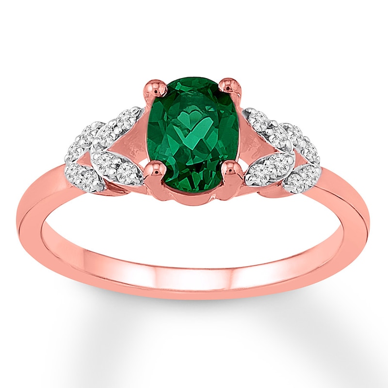 Natural Emerald Engagement Ring 1/10 ct tw Diamonds 14K Gold