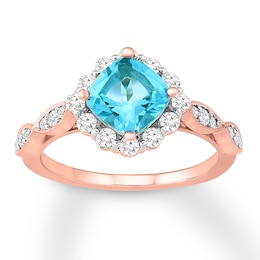Blue Topaz Engagement Ring 1/2 ct tw Diamonds 14K Rose Gold