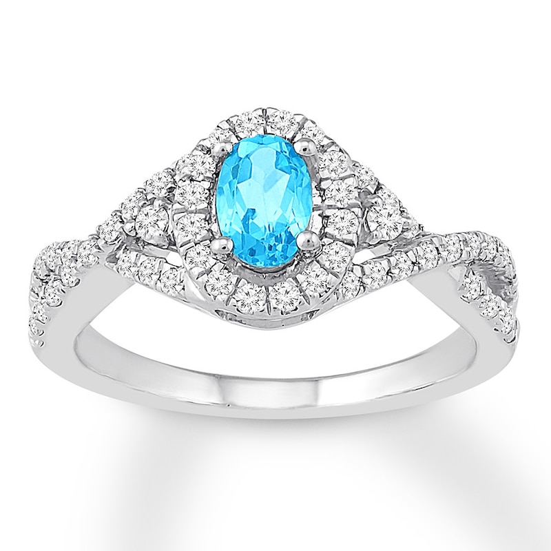 Main Image 1 of Blue Topaz Engagement Ring 1/3 ct tw Diamonds 14K White Gold