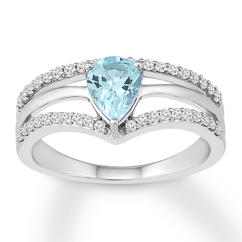 Aquamarine Engagement Ring 1/4 ct tw Diamonds 14K White Gold