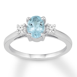 Aquamarine Engagement Ring 1/8 ct tw Diamonds 14K White Gold
