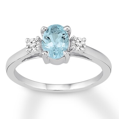 Aquamarine Engagement Ring 1/8 ct tw Diamonds 14K White Gold  Genuine 8ct Aquamarine Ring Size 8 main image 0