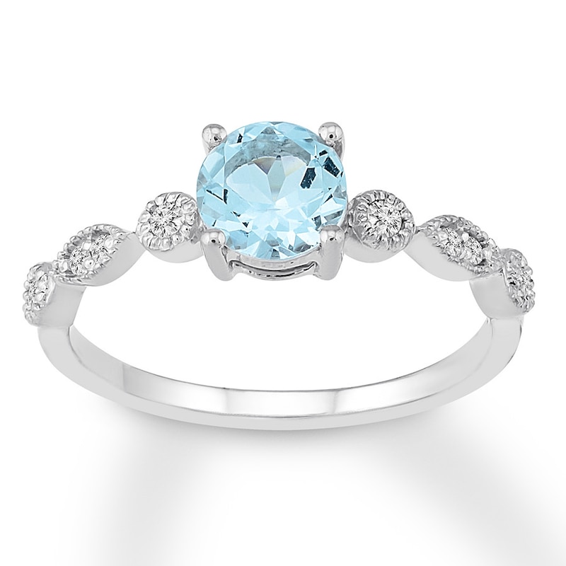 Aquamarine Engagement Ring 1/10 ct tw Diamonds 14K White Gold