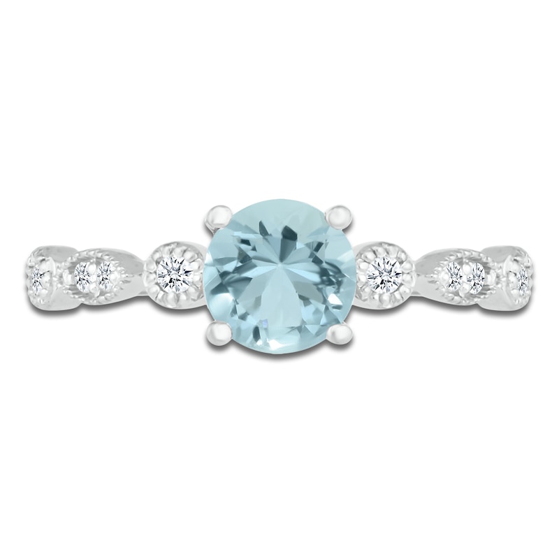 Aquamarine Engagement Ring 1/10 ct tw Diamonds 14K White Gold