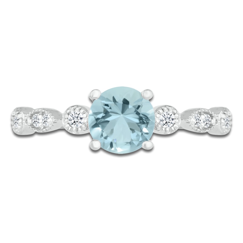 Main Image 2 of Aquamarine Engagement Ring 1/10 ct tw Diamonds 14K White Gold