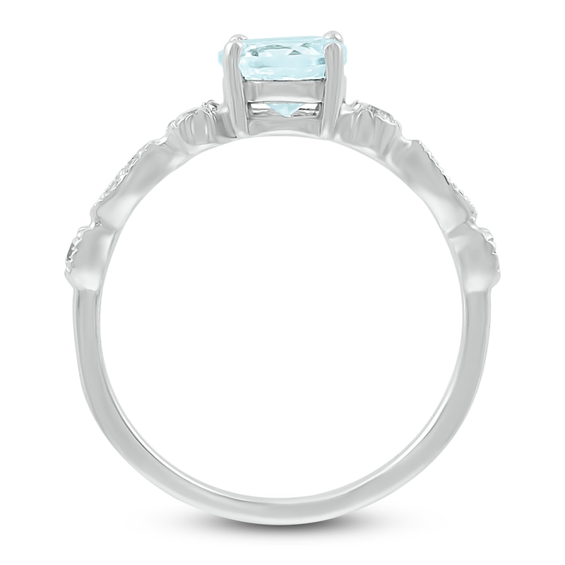 Aquamarine Engagement Ring 1/10 ct tw Diamonds 14K White Gold