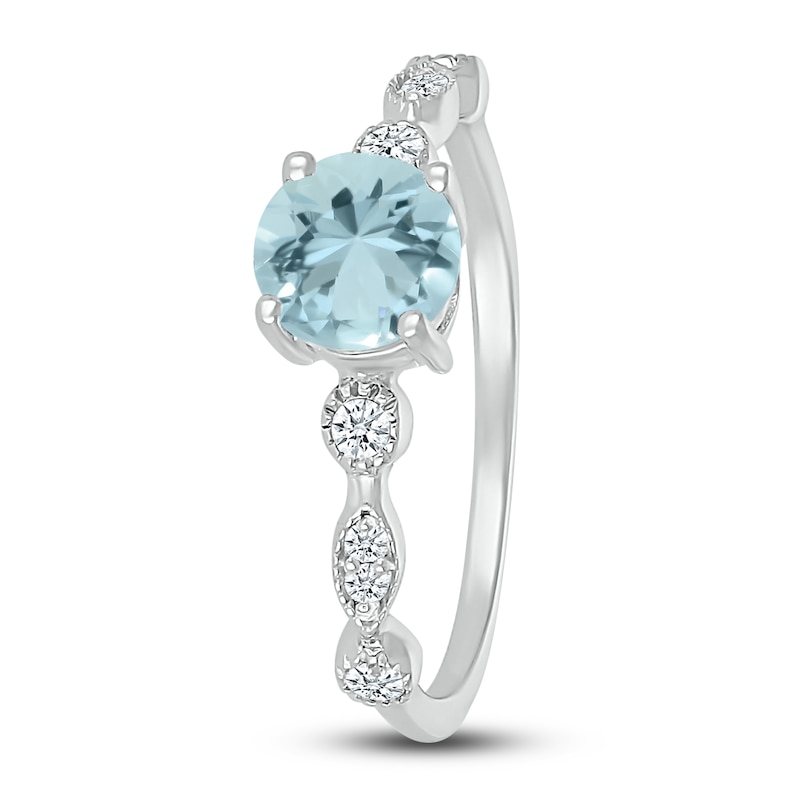 Aquamarine Engagement Ring 1/10 ct tw Diamonds 14K White Gold