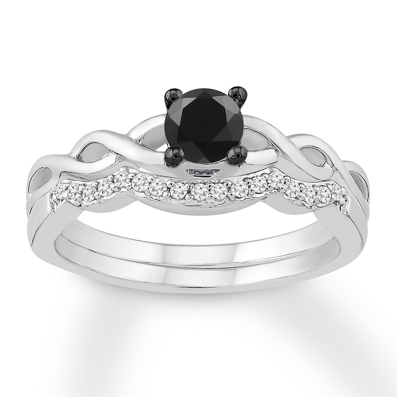Main Image 1 of Black & White Diamond Bridal Set 1/3 carat tw 14K White Gold