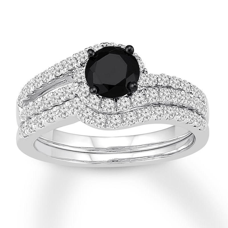 Black & White Diamond Bridal Set 1-1/4 ct tw 14K White Gold