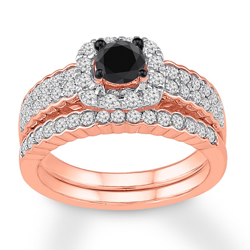 Black & White Diamond Bridal Set 1 ct tw 14K Rose Gold