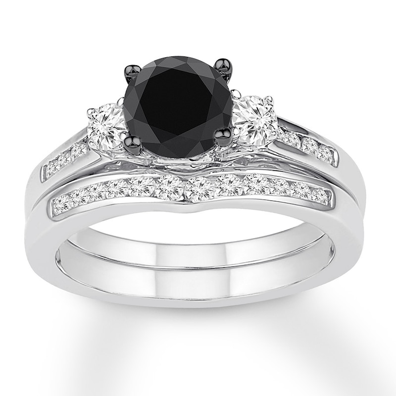 Main Image 1 of Black & White Diamond Bridal Set 1 ct tw 14K White Gold