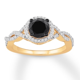 Black Diamond Engagement Ring 1-1/4 carat tw 14K Yellow Gold