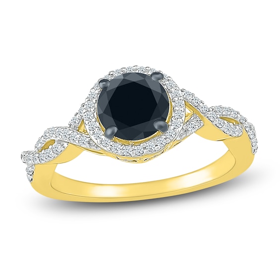 Black Diamond Engagement Ring 1-1/4 carat tw 14K Yellow Gold