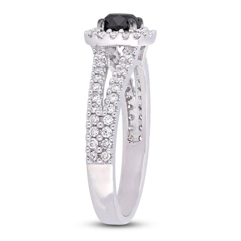 Black Diamond Ring 1 carat tw Round-cut 14K White Gold