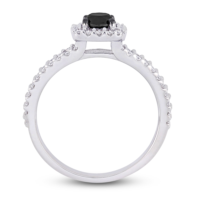 Main Image 3 of Black Diamond Ring 1 carat tw Round-cut 14K White Gold