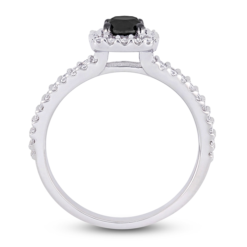 Black Diamond Ring 1 carat tw Round-cut 14K White Gold