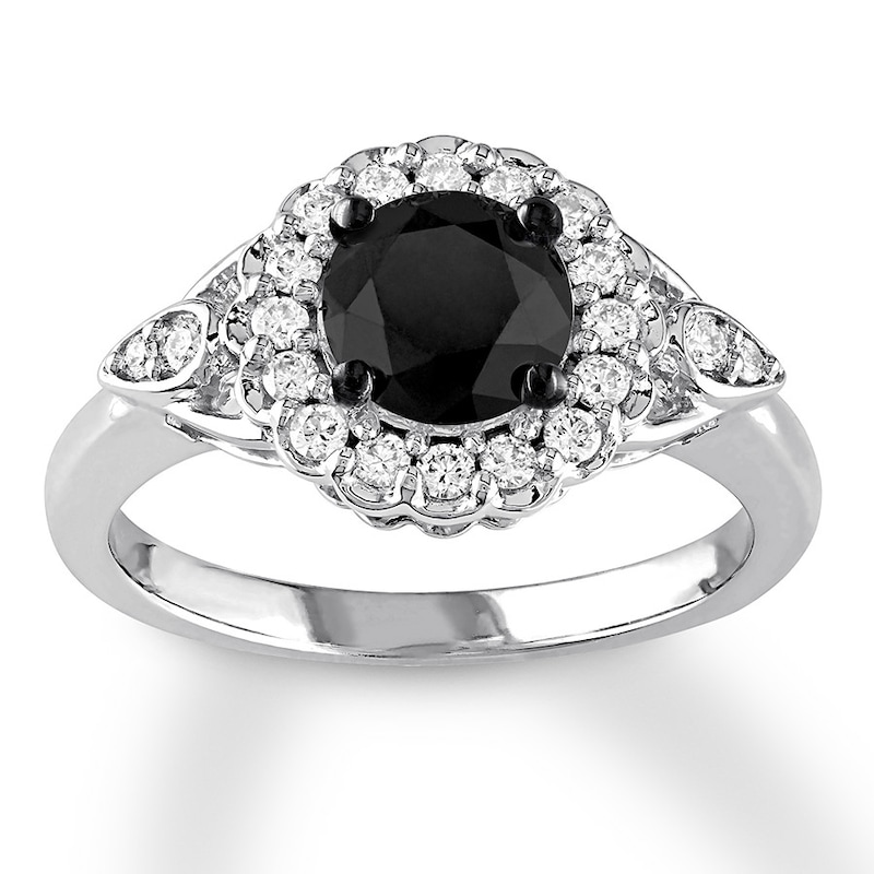 Black Diamond Ring 1-1/5 ct tw Round-cut 14K White Gold