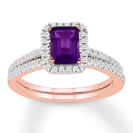 Amethyst Bridal Set 1/3 ct tw Diamonds 14K Rose Gold